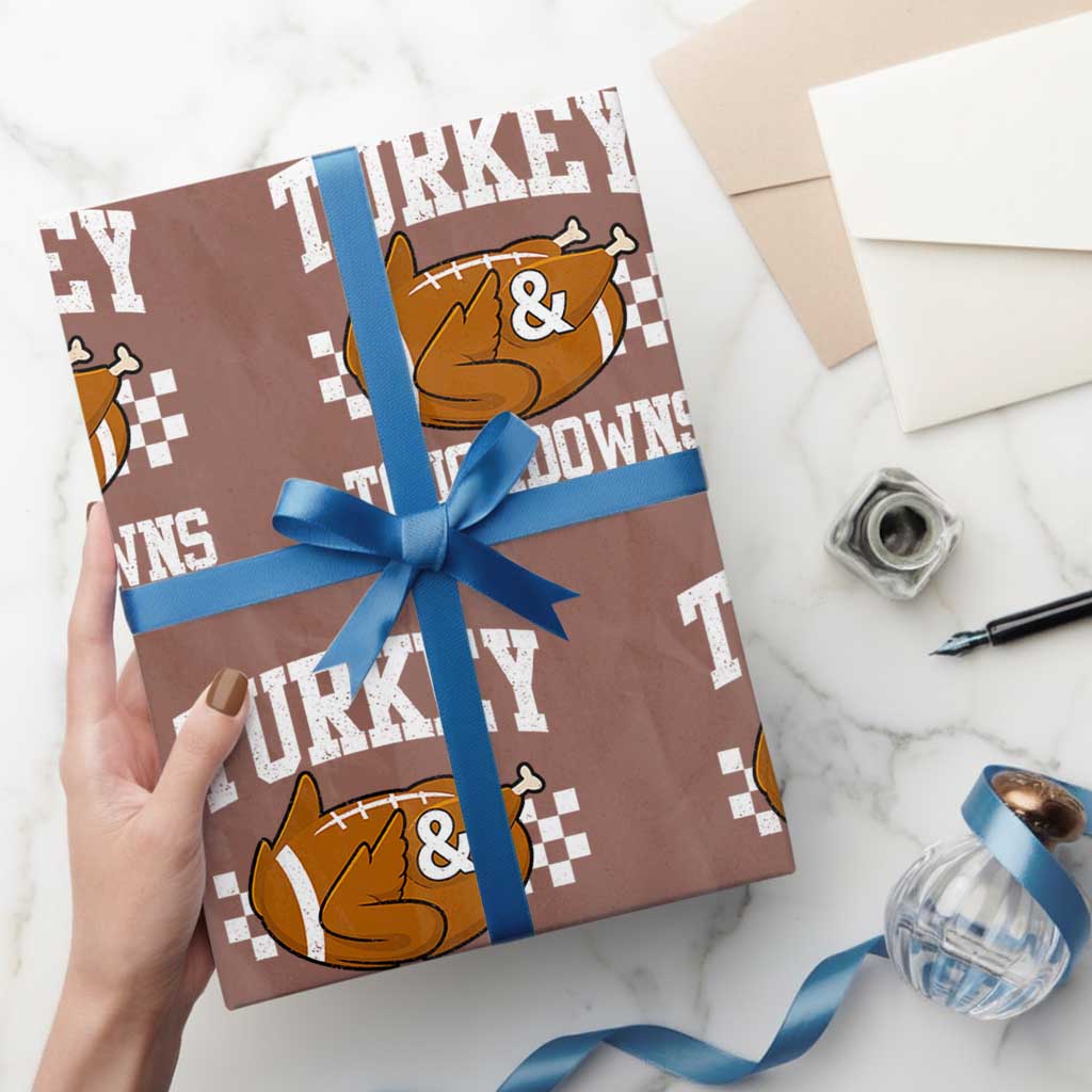 Funny Turkey And Touchdowns Wrapping Paper Roll Thanksgiving American Football TS11 Mocha Print Your Wear