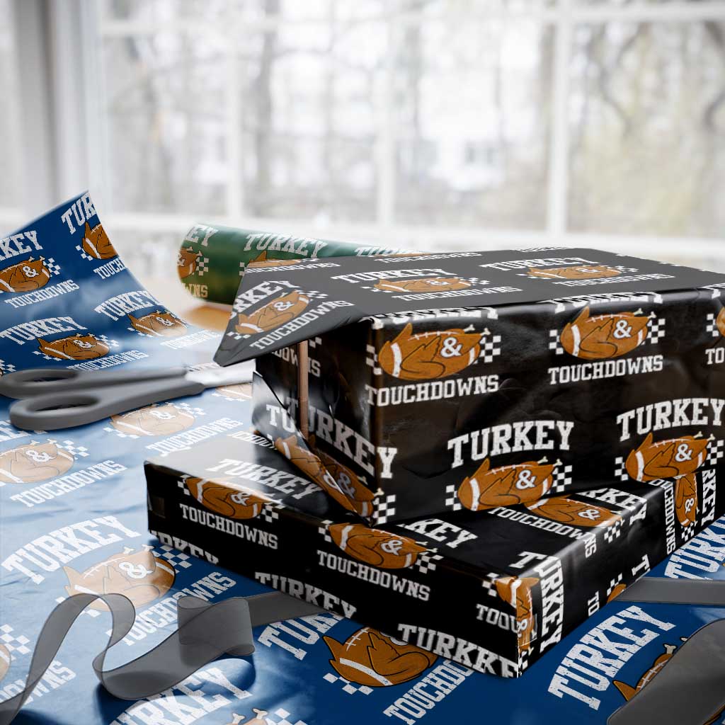Funny Turkey And Touchdowns Wrapping Paper Roll Thanksgiving American Football TS11 Black Print Your Wear
