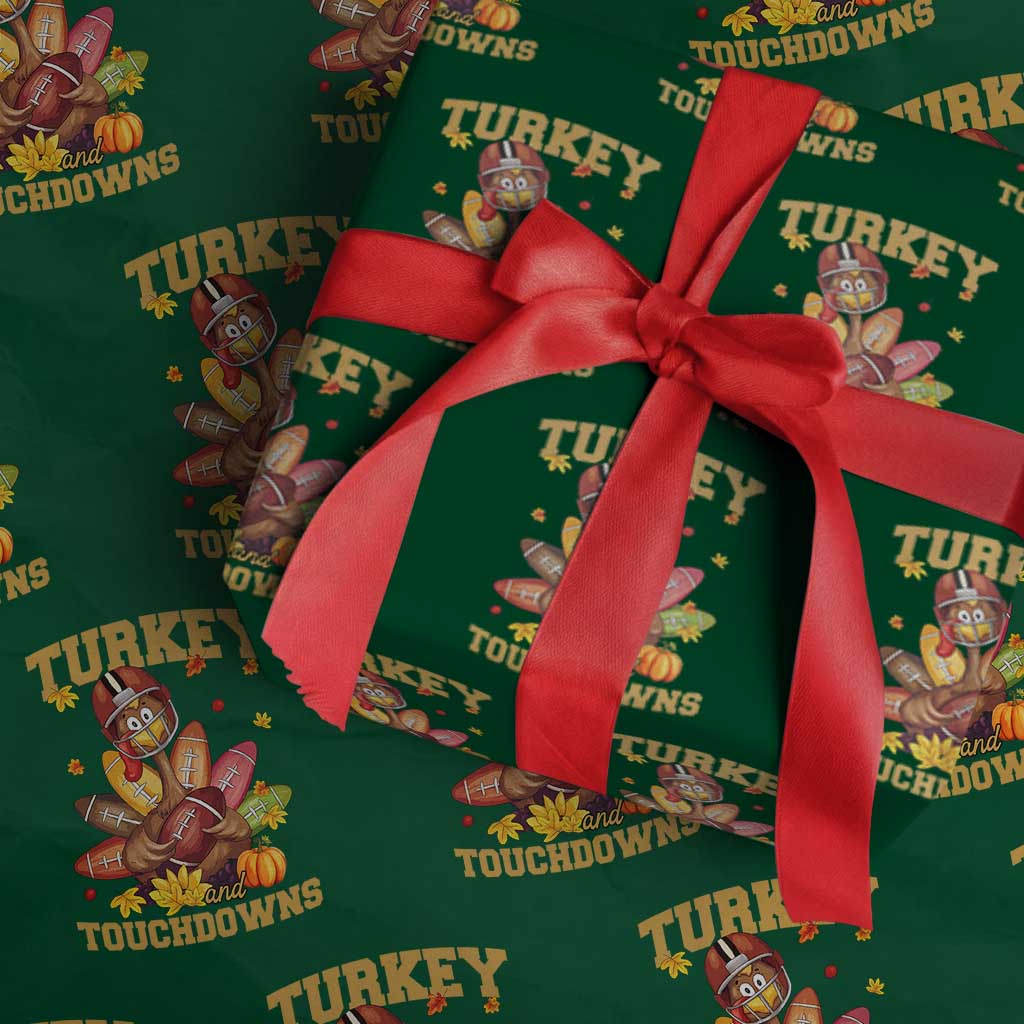 Funny Turkey And Touchdowns Wrapping Paper Roll Thanksgiving American Football Fall Season TS11 Green Print Your Wear