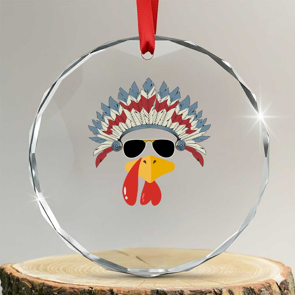 Funny Turkey Face Crystal Glass Ornament Thanksgiving Family Group Native American Costumes TS10 Transparent Glass 3'' Circle Print Your Wear