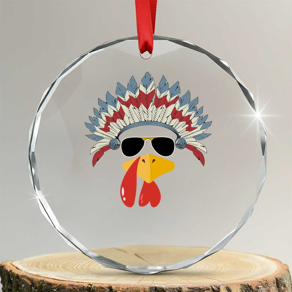Funny Turkey Face Crystal Glass Ornament Thanksgiving Family Group Native American Costumes - Print Your Wear