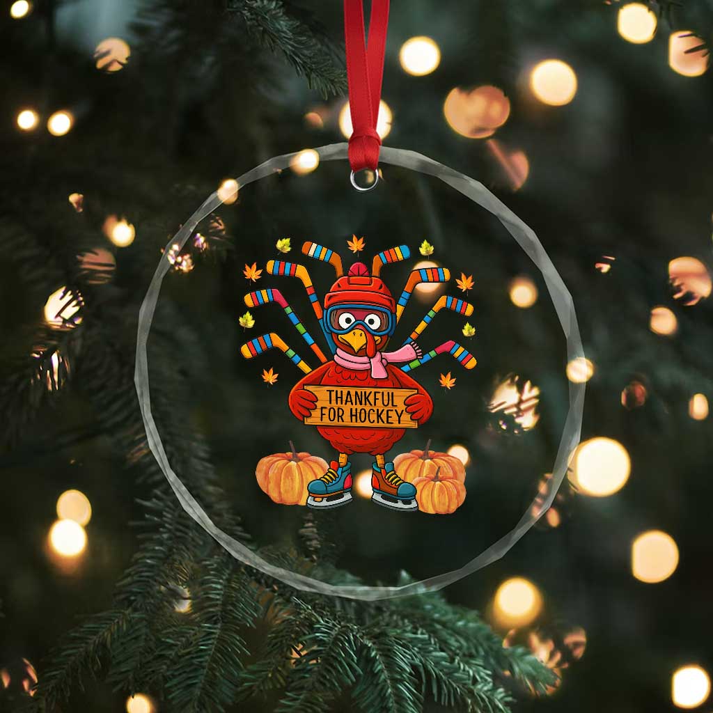 Funny Turkey Ice Hockey Gift Crystal Glass Ornament Thankful For Hockey TS12 Print Your Wear