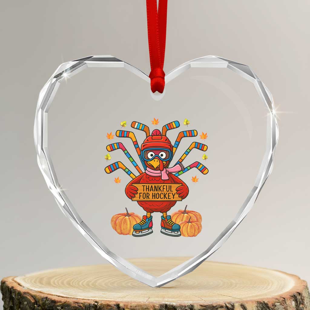 Funny Turkey Ice Hockey Gift Heart Crystal Glass Ornament Thankful For Hockey TS12 Transparent Glass 3'' Heart Print Your Wear
