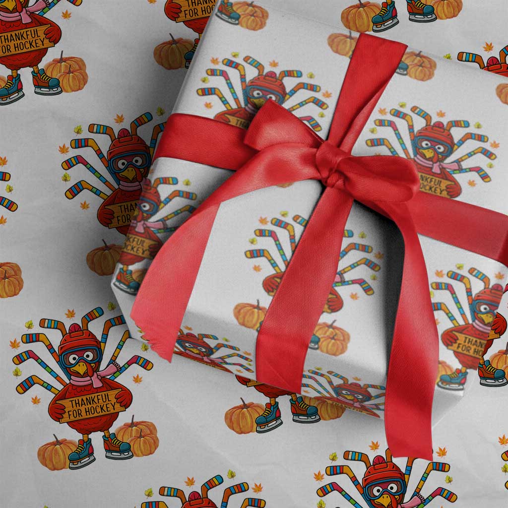 Funny Turkey Ice Hockey Gift Wrapping Paper Roll Thankful For Hockey TS12 White Print Your Wear