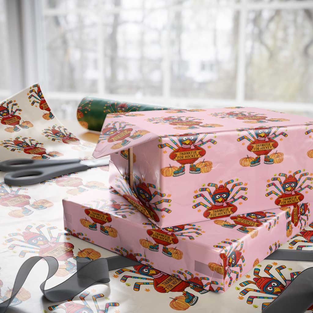 Funny Turkey Ice Hockey Gift Wrapping Paper Roll Thankful For Hockey TS12 Light Pink Print Your Wear