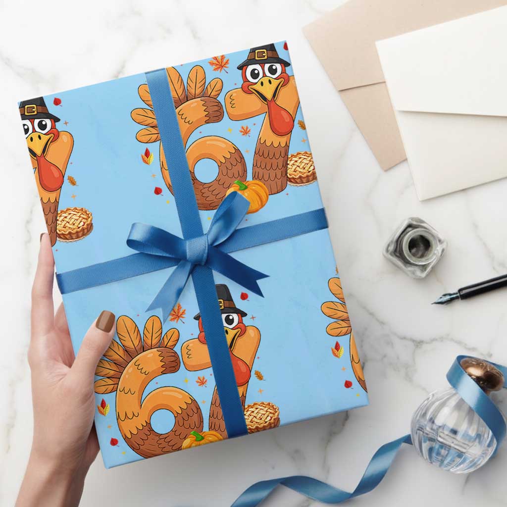 Funny Turkey Six And Seven Meme Wrapping Paper Roll Thanksgiving Gift TS12 Light Blue Print Your Wear