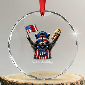 Funny Two Fiddy Raccoon Patriotic Crystal Glass Ornament USA Flag Hot Dog Fourth of July USA 250th Anniversary TS10 Transparent Glass 3'' Circle Print Your Wear