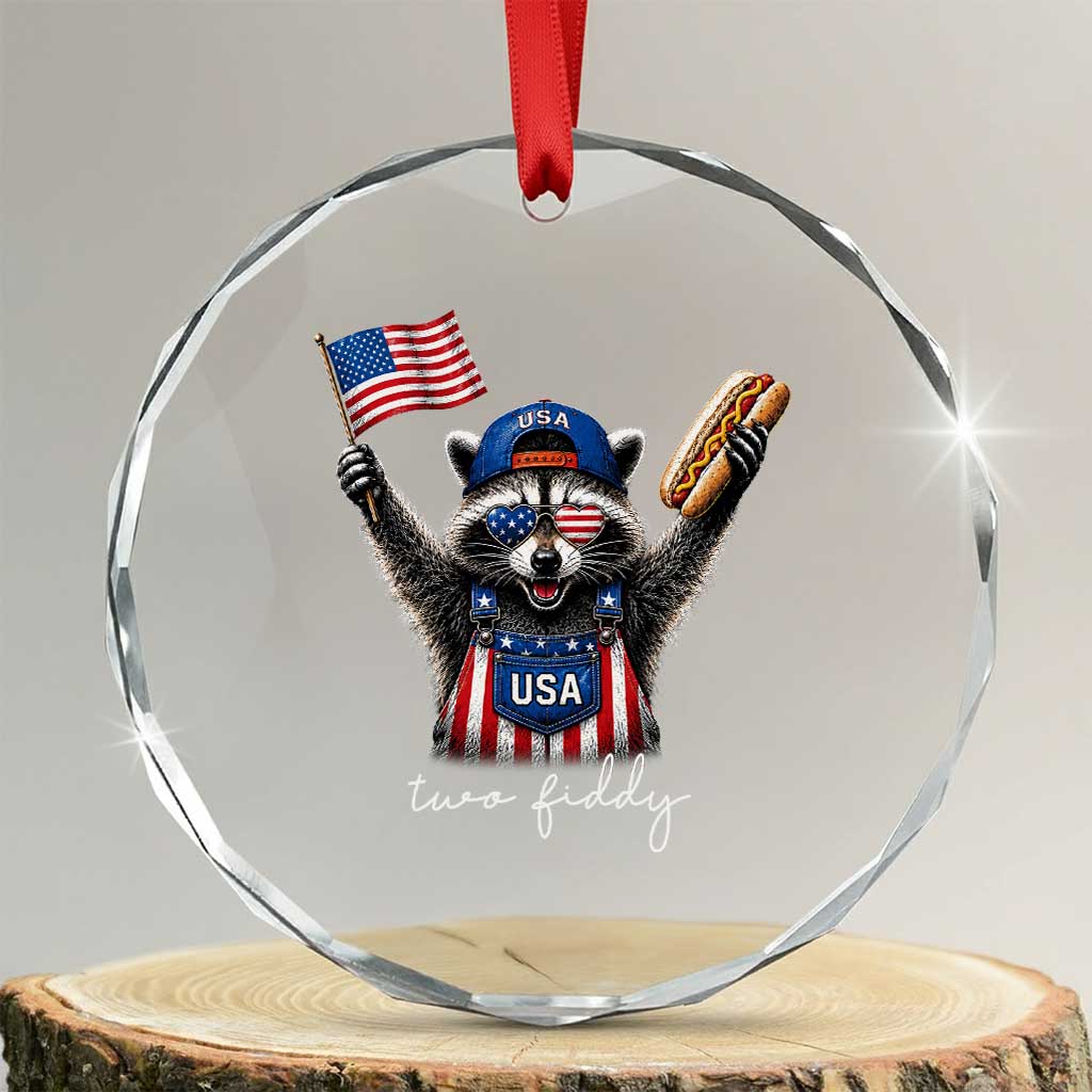 Funny Two Fiddy Raccoon Patriotic Crystal Glass Ornament USA Flag Hot Dog Fourth of July USA 250th Anniversary TS10 Transparent Glass 3'' Circle Print Your Wear