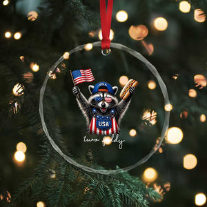 Funny Two Fiddy Raccoon Patriotic Crystal Glass Ornament USA Flag Hot Dog Fourth of July USA 250th Anniversary TS10 Print Your Wear