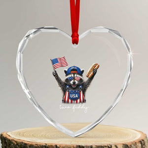 Funny Two Fiddy Raccoon Patriotic Heart Crystal Glass Ornament USA Flag Hot Dog Fourth of July USA 250th Anniversary