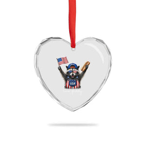 Funny Two Fiddy Raccoon Patriotic Heart Crystal Glass Ornament USA Flag Hot Dog Fourth of July USA 250th Anniversary