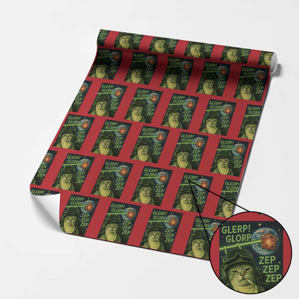 Funny UFO Alien Cat Selfie Wrapping Paper Roll Retro Space Sci-Fi Cat Pilot TS10 Red Print Your Wear