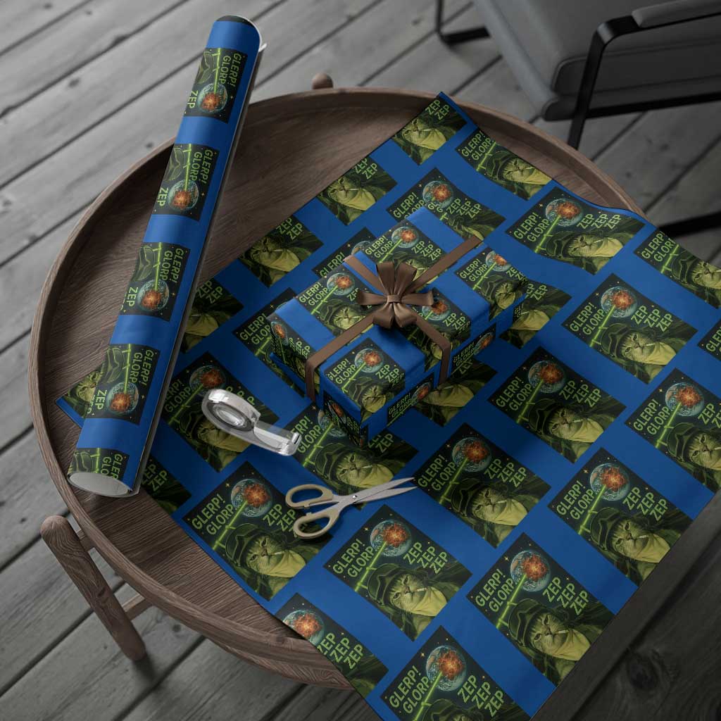 Funny UFO Alien Cat Selfie Wrapping Paper Roll Retro Space Sci-Fi Cat Pilot TS10 Blue Print Your Wear