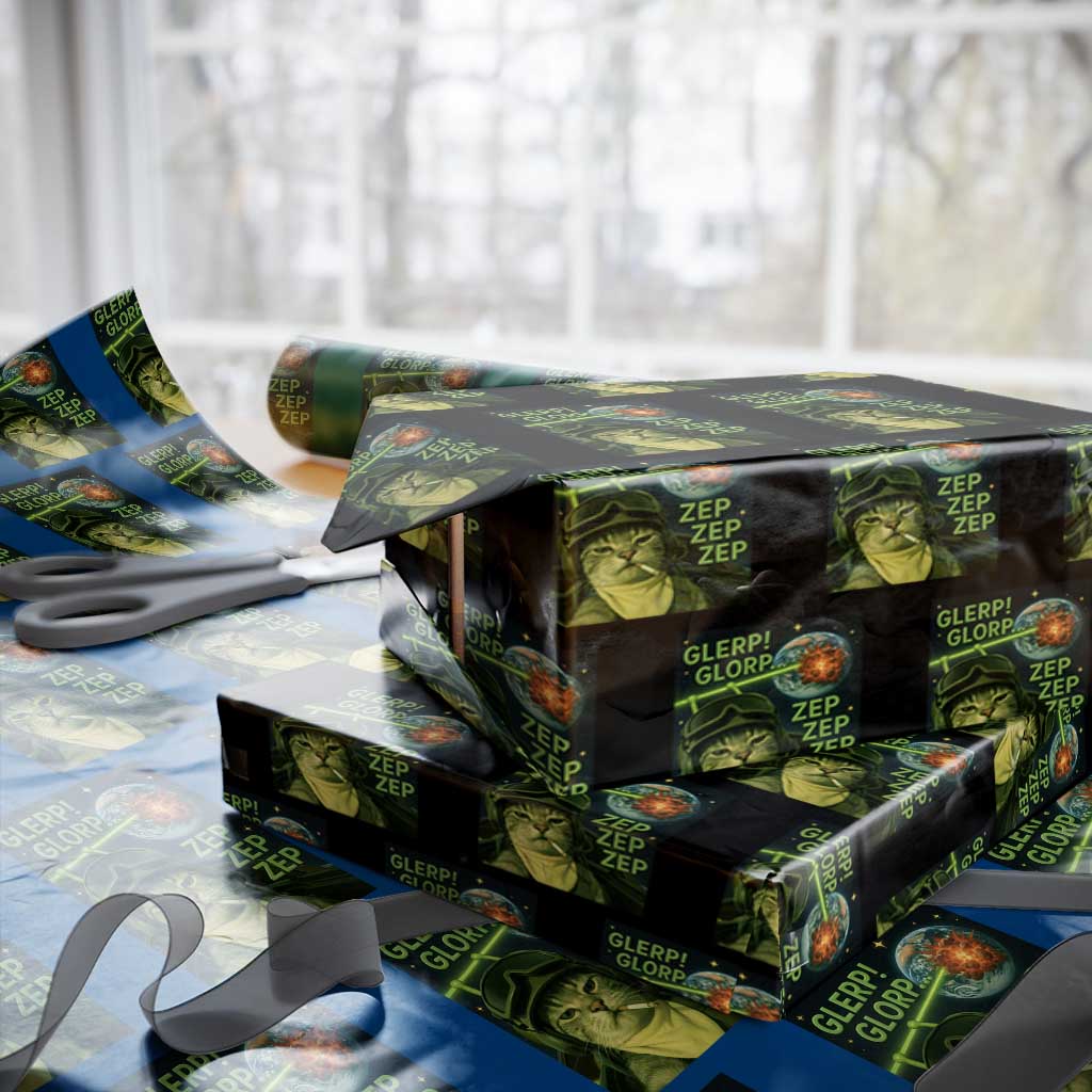 Funny UFO Alien Cat Selfie Wrapping Paper Roll Retro Space Sci-Fi Cat Pilot TS10 Black Print Your Wear