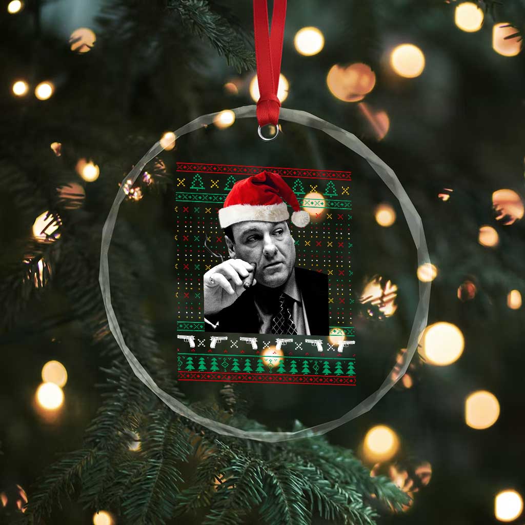 Funny Ugly Christmas Crystal Glass Ornament Funny Mafia Gangster Santa Sopranos Smoking TS10 Print Your Wear