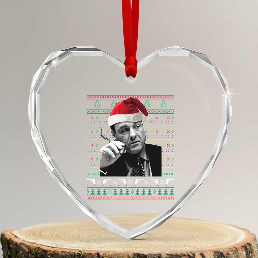 Funny Ugly Christmas Heart Crystal Glass Ornament Funny Mafia Gangster Santa Sopranos Smoking TS10 Transparent Glass 3'' Heart Print Your Wear