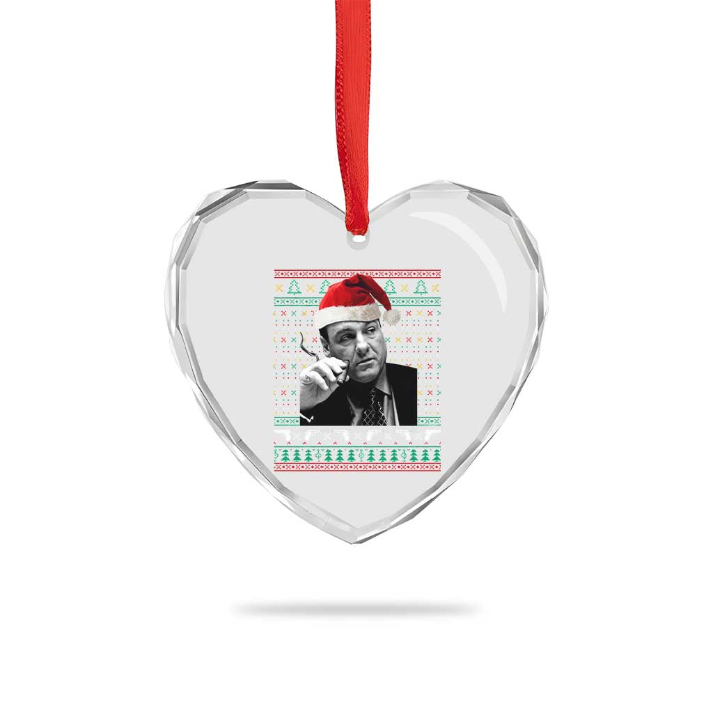Funny Ugly Christmas Heart Crystal Glass Ornament Funny Mafia Gangster Santa Sopranos Smoking TS10 Print Your Wear