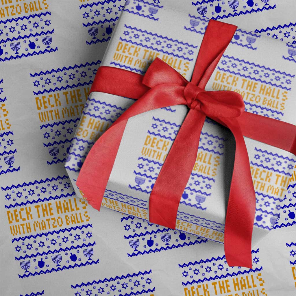 Funny Ugly Hanukkah Wrapping Paper Roll Deck The Halls With Matzo Balls Jewish Gift TS12 White Print Your Wear