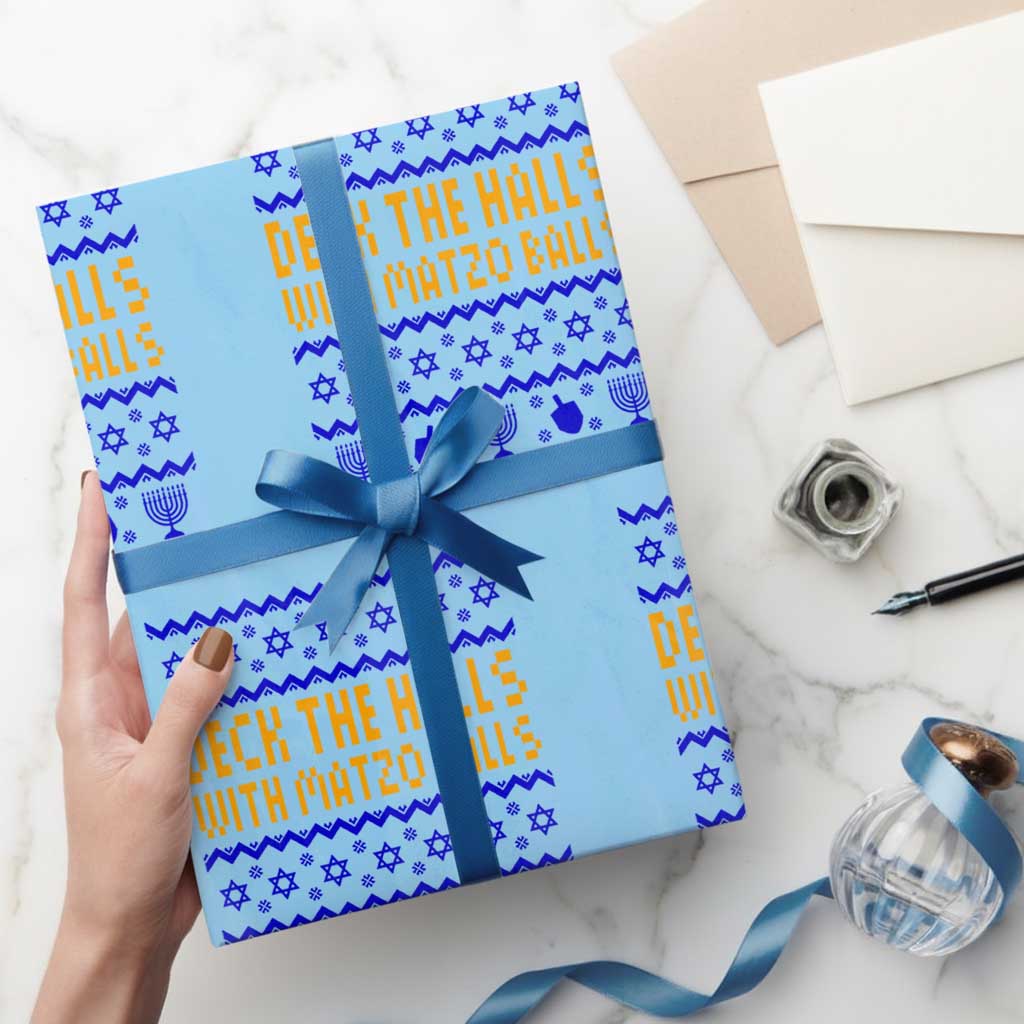 Funny Ugly Hanukkah Wrapping Paper Roll Deck The Halls With Matzo Balls Jewish Gift TS12 Light Blue Print Your Wear