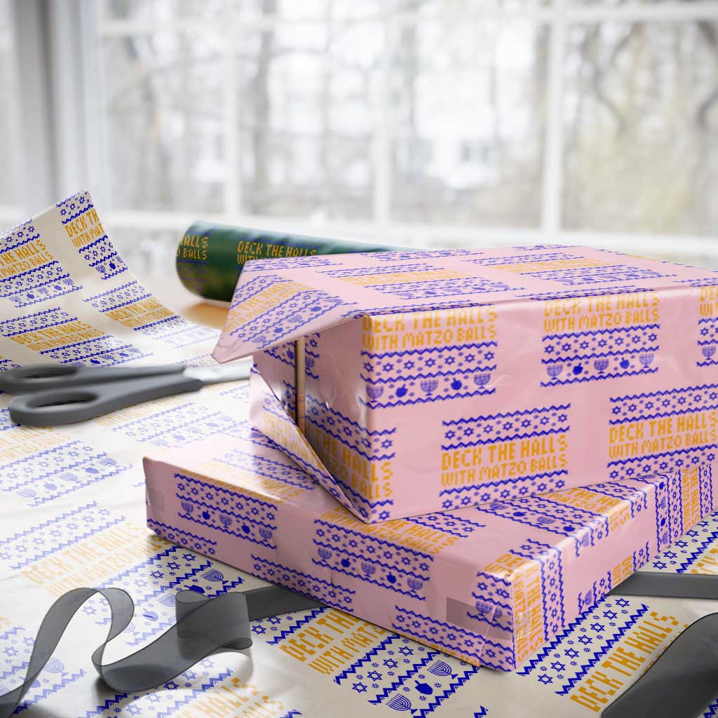 Funny Ugly Hanukkah Wrapping Paper Roll Deck The Halls With Matzo Balls Jewish Gift TS12 Light Pink Print Your Wear