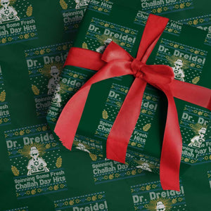 Funny Ugly Hanukkah Wrapping Paper Roll Mr Dreidel Dj Chanukkah Jewish TS10 Green Print Your Wear