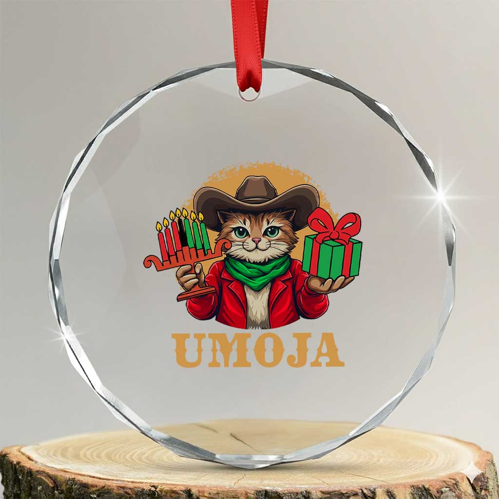Funny Umoja Holiday Gift Crystal Glass Ornament CowCat Kwanzaa Kinara Candle And Presents TS12 Transparent Glass 3'' Circle Print Your Wear