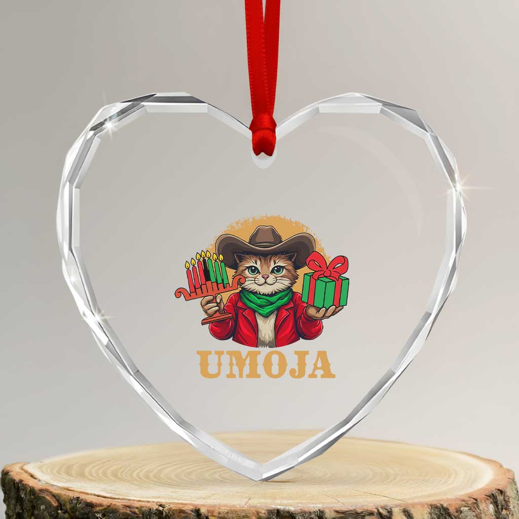 Funny Umoja Holiday Gift Heart Crystal Glass Ornament CowCat Kwanzaa Kinara Candle And Presents TS12 Transparent Glass 3'' Heart Print Your Wear