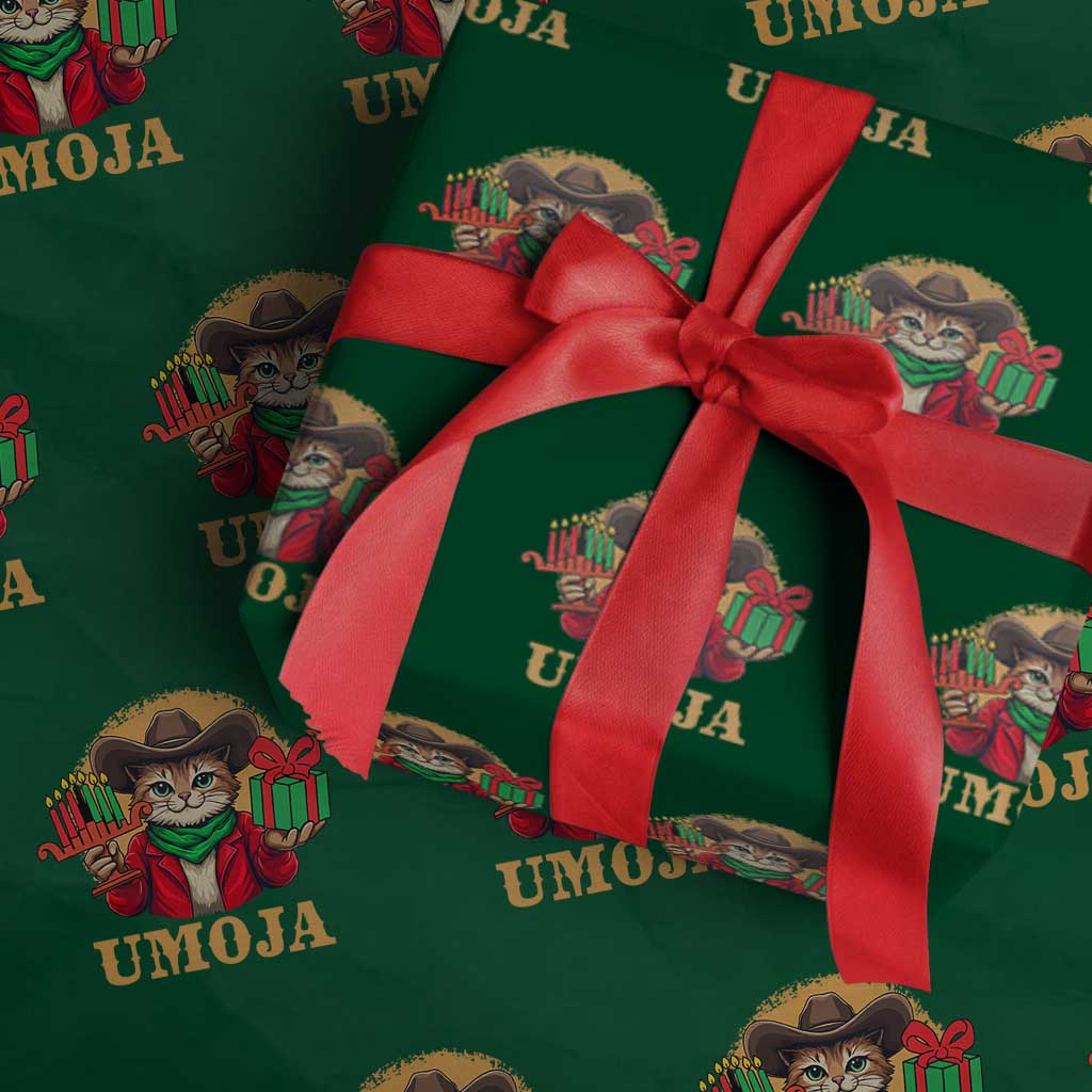Funny Umoja Holiday Gift Wrapping Paper Roll CowCat Kwanzaa Kinara Candle And Presents TS12 Green Print Your Wear