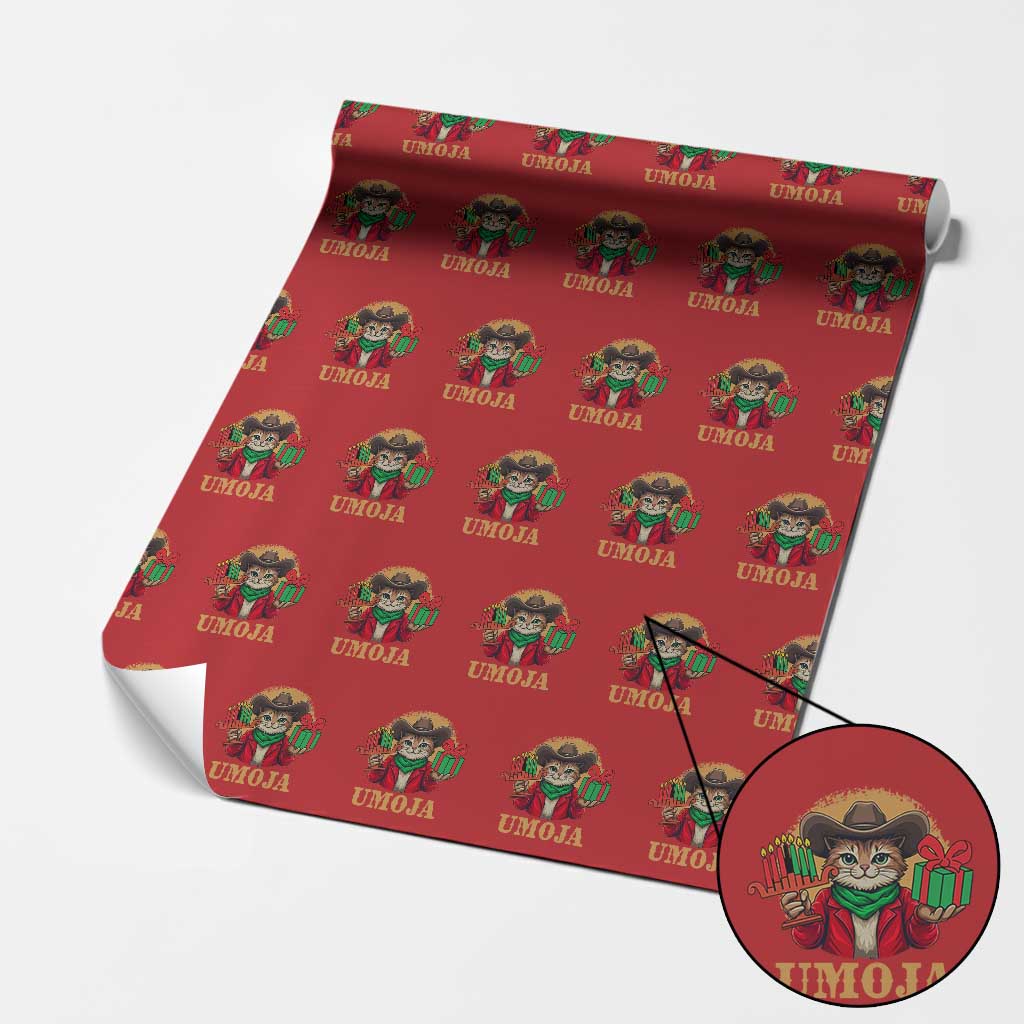 Funny Umoja Holiday Gift Wrapping Paper Roll CowCat Kwanzaa Kinara Candle And Presents TS12 Red Print Your Wear