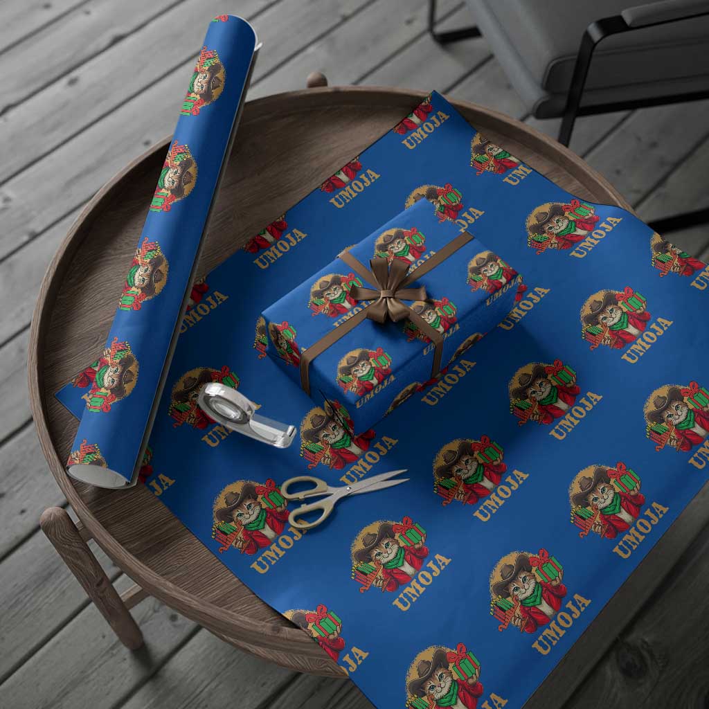 Funny Umoja Holiday Gift Wrapping Paper Roll CowCat Kwanzaa Kinara Candle And Presents TS12 Blue Print Your Wear