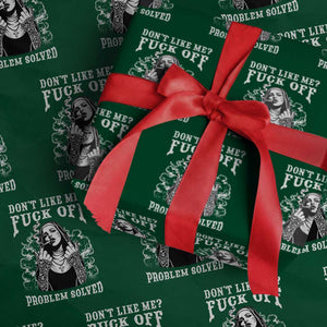 Funny Unholy Nun Wrapping Paper Roll Don't Like Me Fuck Off Problem Solved TS14 Green Print Your Wear