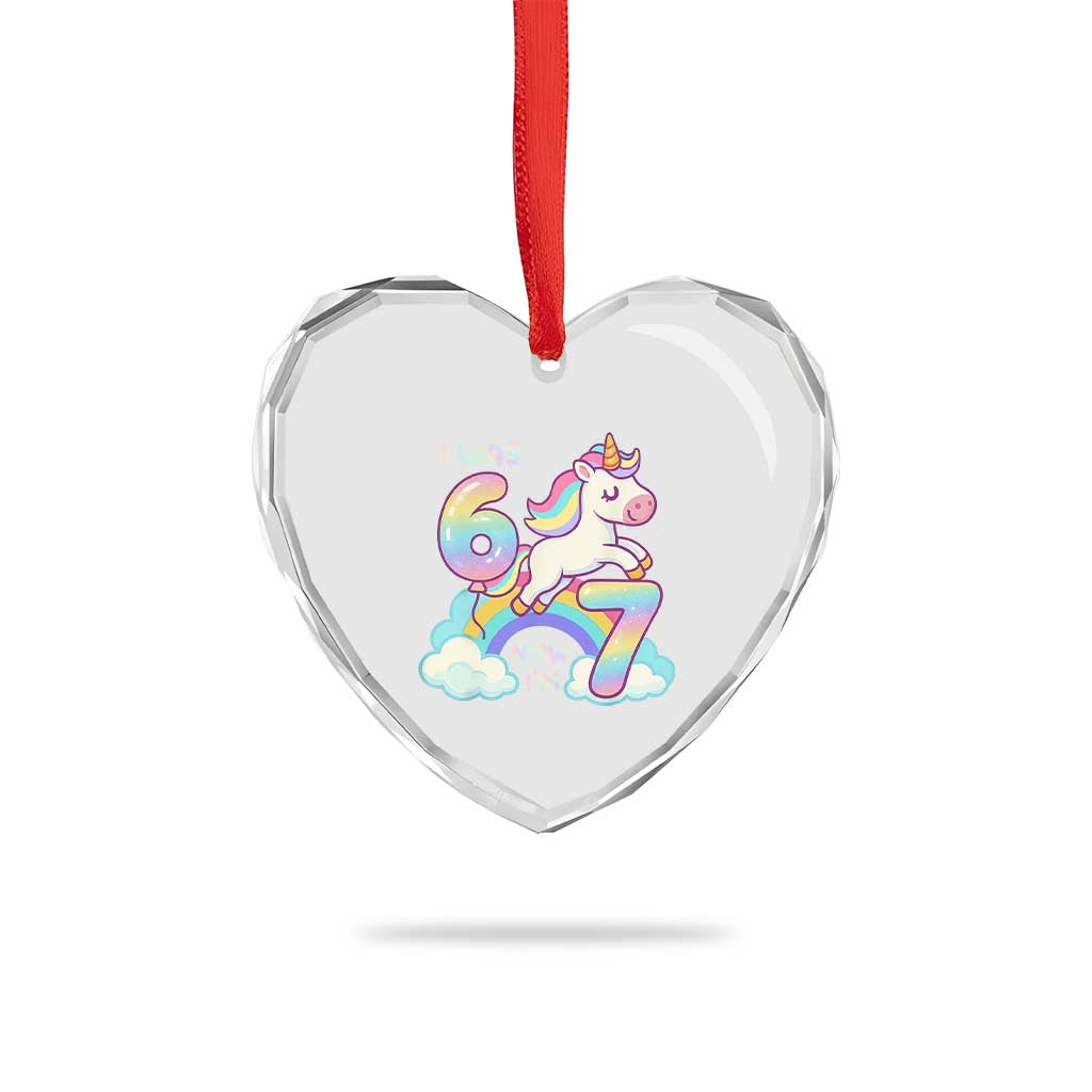 Funny Unicorn I Was 6 Now I Am 7 Heart Crystal Glass Ornament Girl Seventh Birthday Gift TS12 Print Your Wear