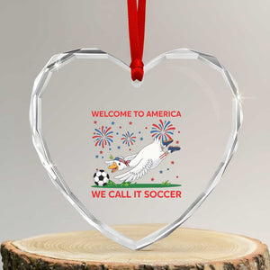 Funny USA Goose Football Heart Crystal Glass Ornament Welcome To America We Call It Soccer
