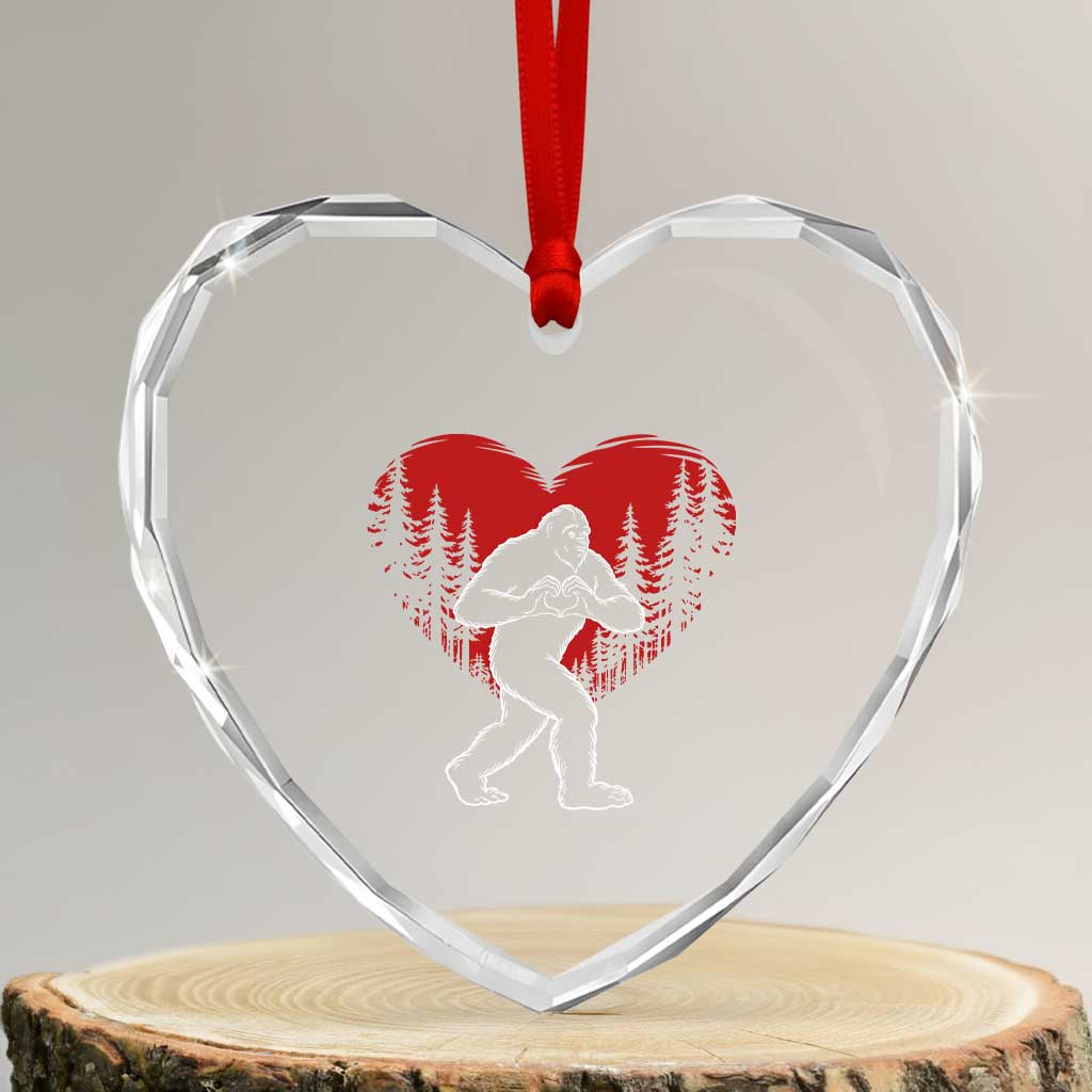 Funny Valentine Bigfoot in Love Heart Hand Sign Heart Crystal Glass Ornament Romantic Sasquatch in Forest Valentines Day TS02 Transparent Glass 3'' Heart Print Your Wear