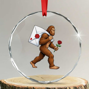 Funny Valentine Bigfoot with Heart Sack Bag Crystal Glass Ornament Romantic Sasquatch Love Letter Valentines Day TS02 Transparent Glass 3'' Circle Print Your Wear