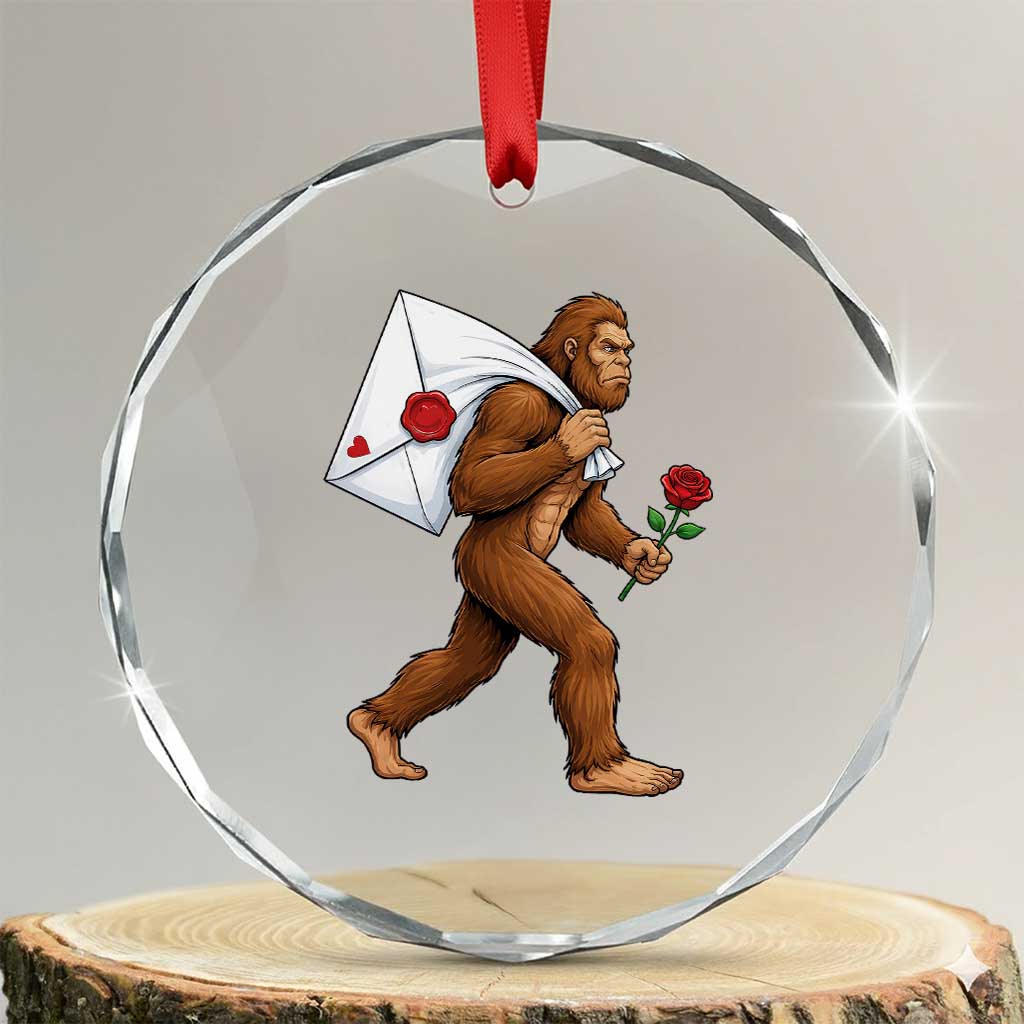 Funny Valentine Bigfoot with Heart Sack Bag Crystal Glass Ornament Romantic Sasquatch Love Letter Valentines Day TS02 Transparent Glass 3'' Circle Print Your Wear