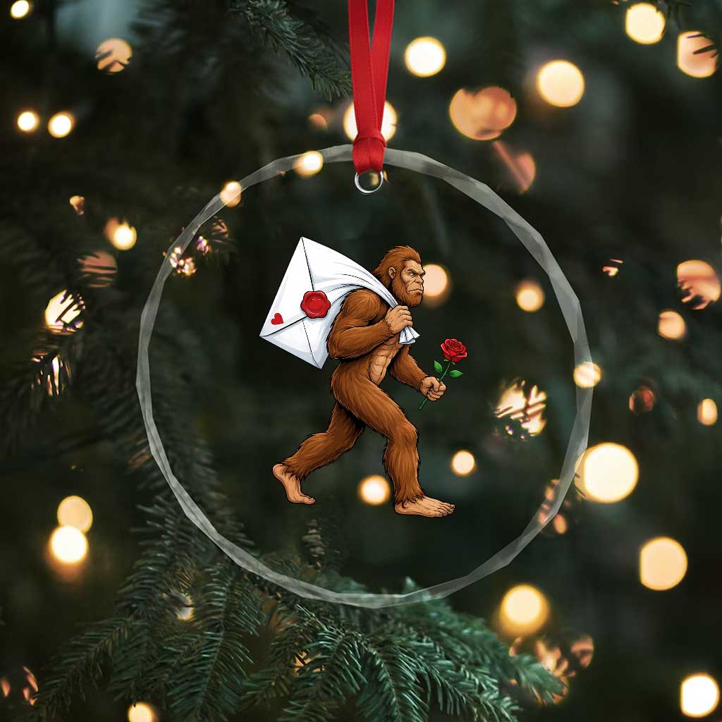 Funny Valentine Bigfoot with Heart Sack Bag Crystal Glass Ornament Romantic Sasquatch Love Letter Valentines Day TS02 Print Your Wear
