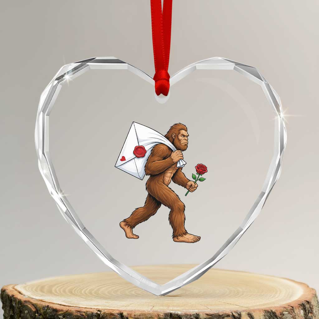 Funny Valentine Bigfoot with Heart Sack Bag Heart Crystal Glass Ornament Romantic Sasquatch Love Letter Valentines Day TS02 Transparent Glass 3'' Heart Print Your Wear