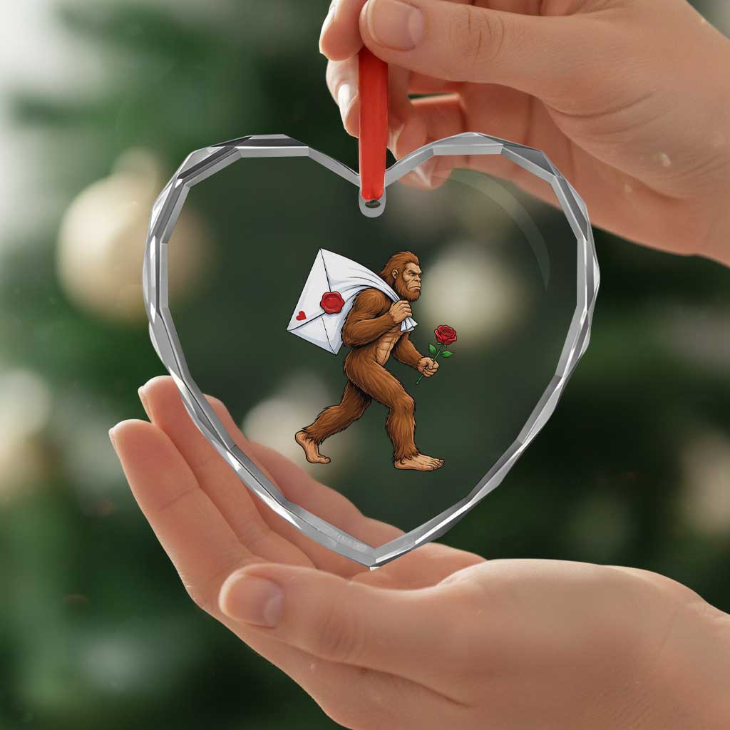 Funny Valentine Bigfoot with Heart Sack Bag Heart Crystal Glass Ornament Romantic Sasquatch Love Letter Valentines Day TS02 Print Your Wear