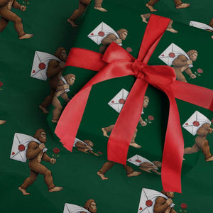 Funny Valentine Bigfoot with Heart Sack Bag Wrapping Paper Roll Romantic Sasquatch Love Letter Valentines Day TS02 Green Print Your Wear