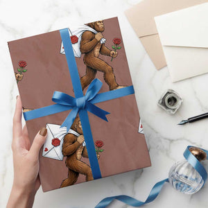 Funny Valentine Bigfoot with Heart Sack Bag Wrapping Paper Roll Romantic Sasquatch Love Letter Valentines Day TS02 Mocha Print Your Wear