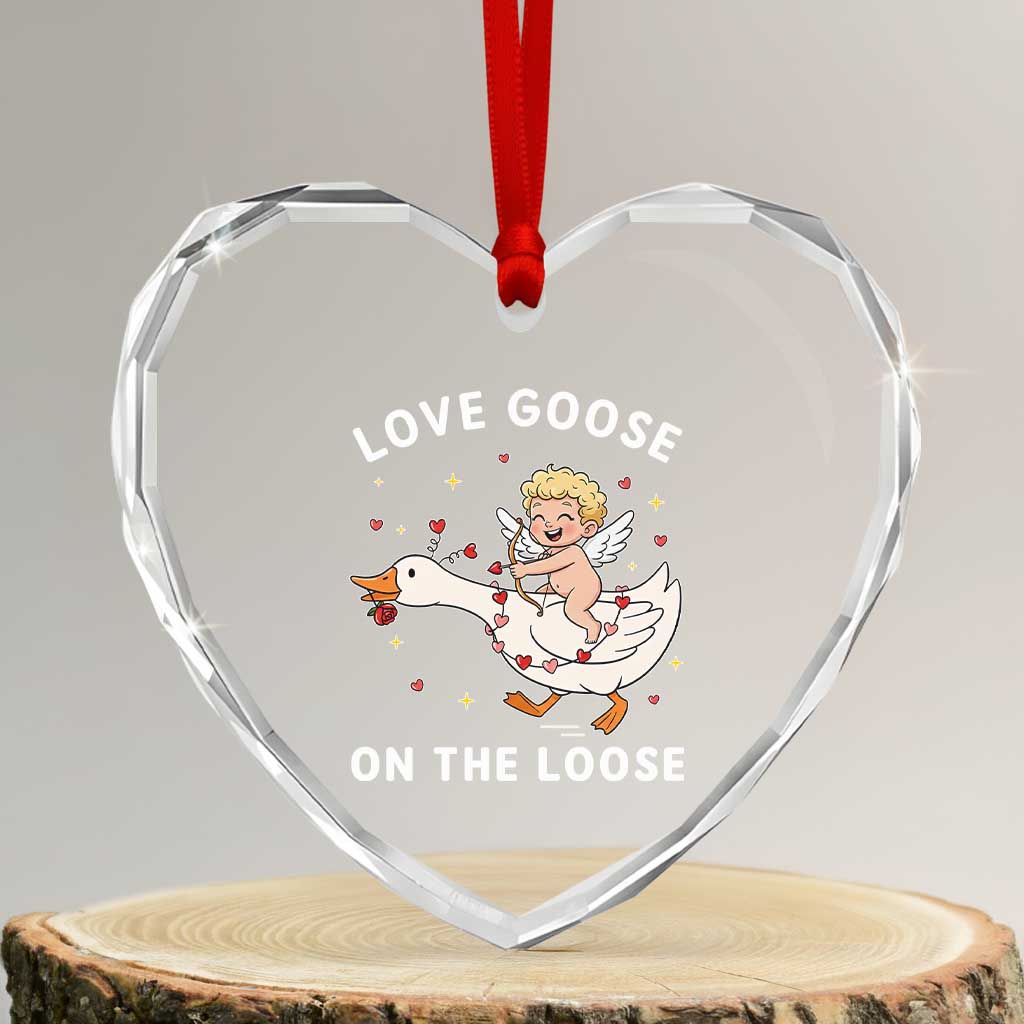 Funny Valentine Goose Heart Crystal Glass Ornament Love Goose On The Loose TS14 Transparent Glass 3'' Heart Print Your Wear