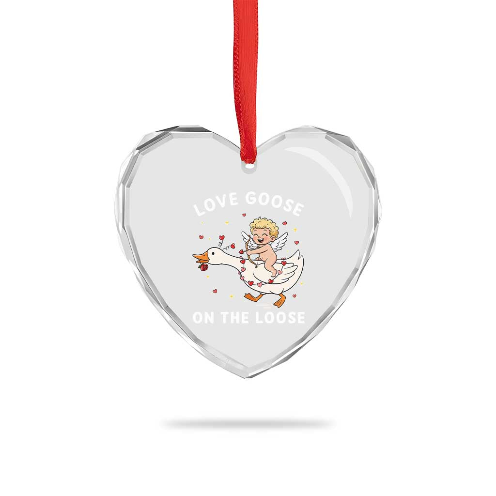 Funny Valentine Goose Heart Crystal Glass Ornament Love Goose On The Loose TS14 Print Your Wear