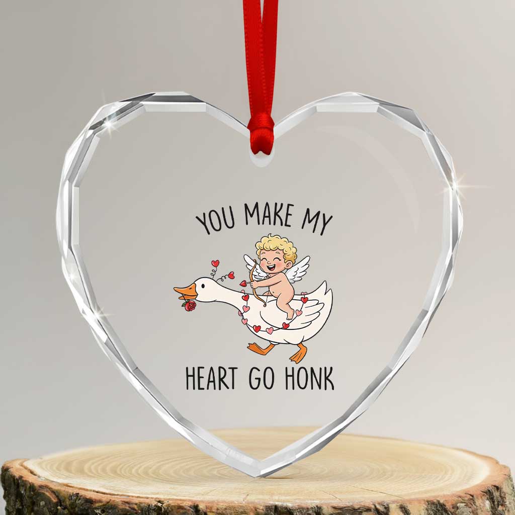 Funny Valentine Goose Heart Crystal Glass Ornament You Make My Heart Go Honk TS14 Transparent Glass 3'' Heart Print Your Wear