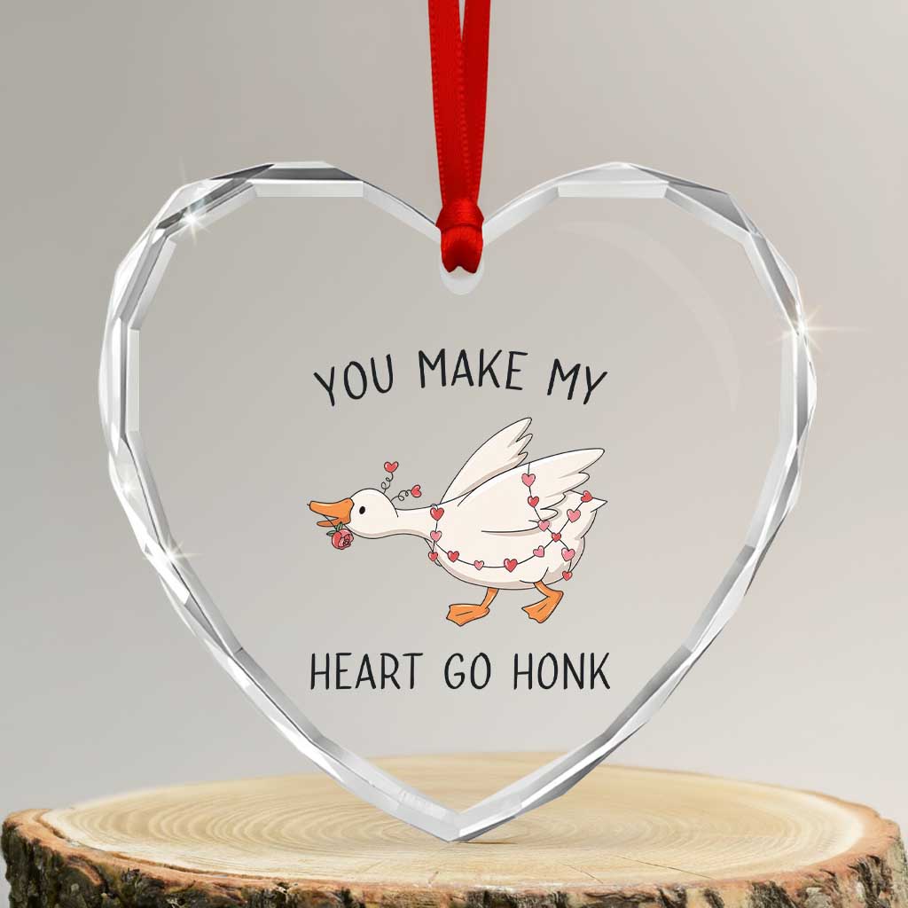 Funny Valentine Goose Heart Crystal Glass Ornament You Make My Heart Go Honk Cute Romantic Gift TS02 Transparent Glass 3'' Heart Print Your Wear