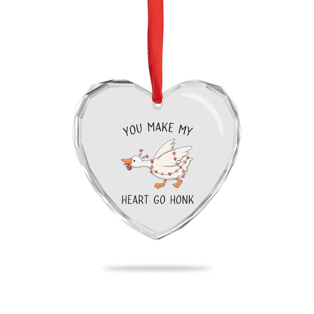 Funny Valentine Goose Heart Crystal Glass Ornament You Make My Heart Go Honk Cute Romantic Gift TS02 Print Your Wear