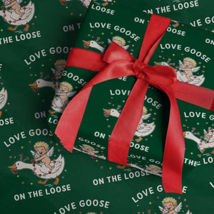 Funny Valentine Goose Wrapping Paper Roll Love Goose On The Loose TS14 Green Print Your Wear