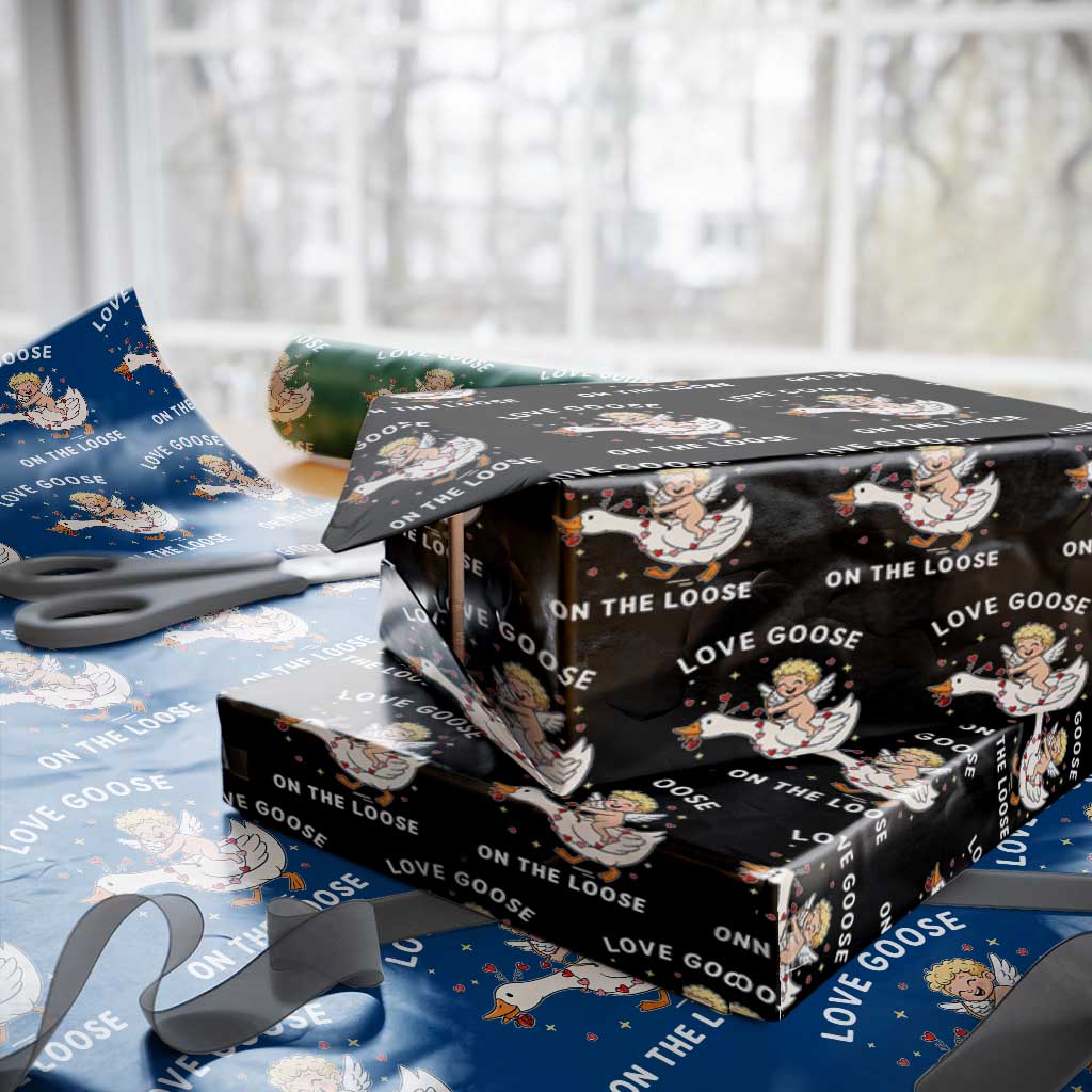 Funny Valentine Goose Wrapping Paper Roll Love Goose On The Loose TS14 Black Print Your Wear