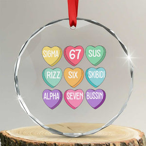 Funny Valentines Day 67 Meme Six Seven Sigma Rizz Heart Kids Crystal Glass Ornament TS11 Transparent Glass 3'' Circle Print Your Wear