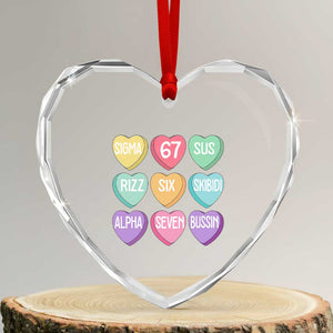 Funny Valentines Day 67 Meme Six Seven Sigma Rizz Heart Kids Heart Crystal Glass Ornament TS11 Transparent Glass 3'' Heart Print Your Wear